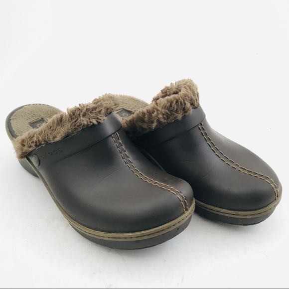 Crocs Faux Fur Lined Mule Clogs Womens Size 8 Brown - Picture 3 of 9